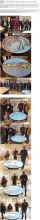 Article de presse avec différentes photos de personnes autour de la table ronde de projection.